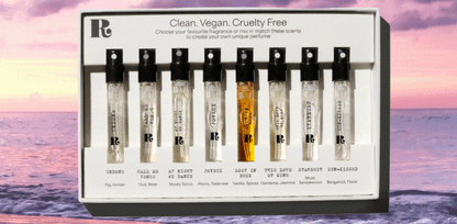 Lifestyle shot showing the discovery set of samples in a beach setting