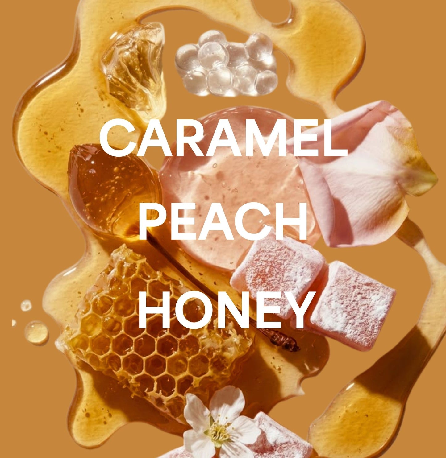 Lucky Chaos fragrance notes featuring caramel, sun-ripened peach and warm honey