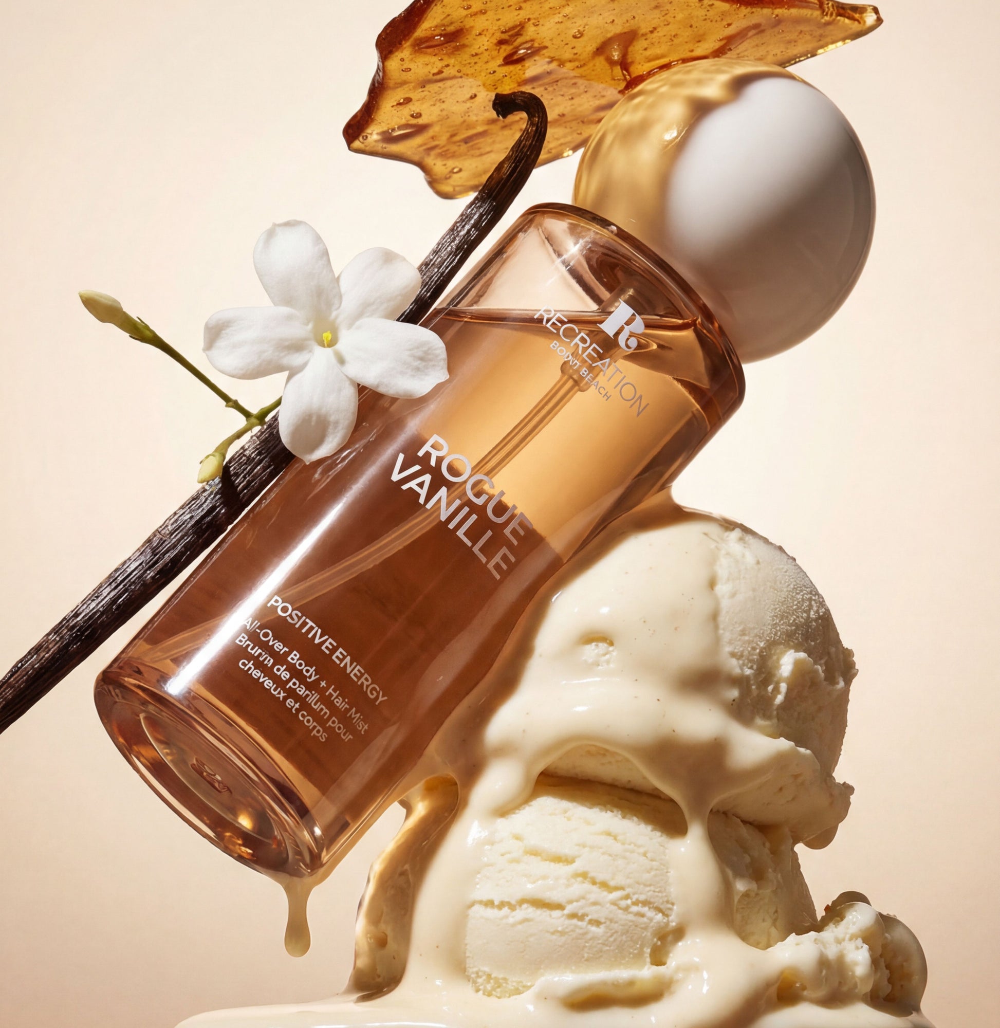 Creamy vanilla and praline body mist bottle showcasing sweet gourmand scent notes